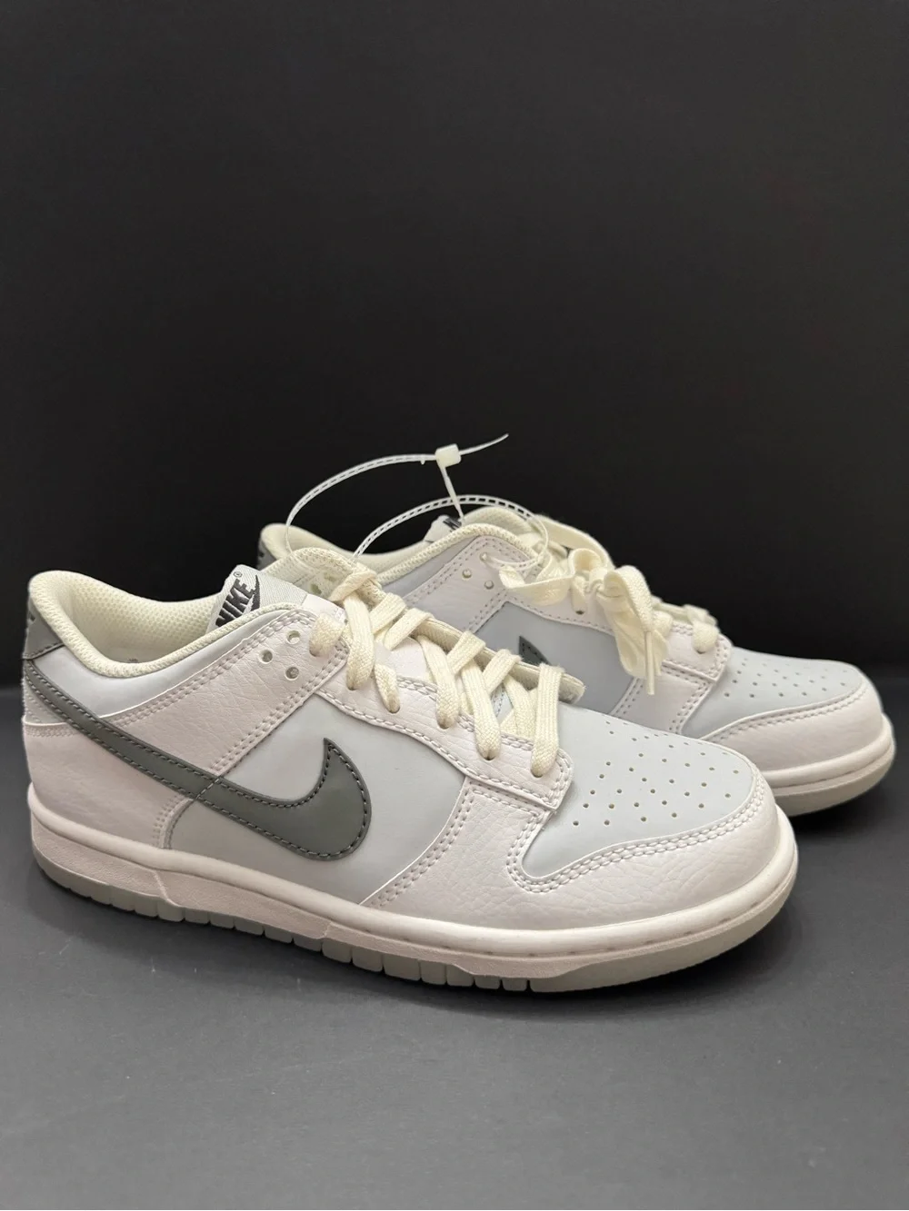 Nike Dunk Low GS “Reflective Swoosh White” Grey Sneakers FV0365 100 Size 4.5Y/6W